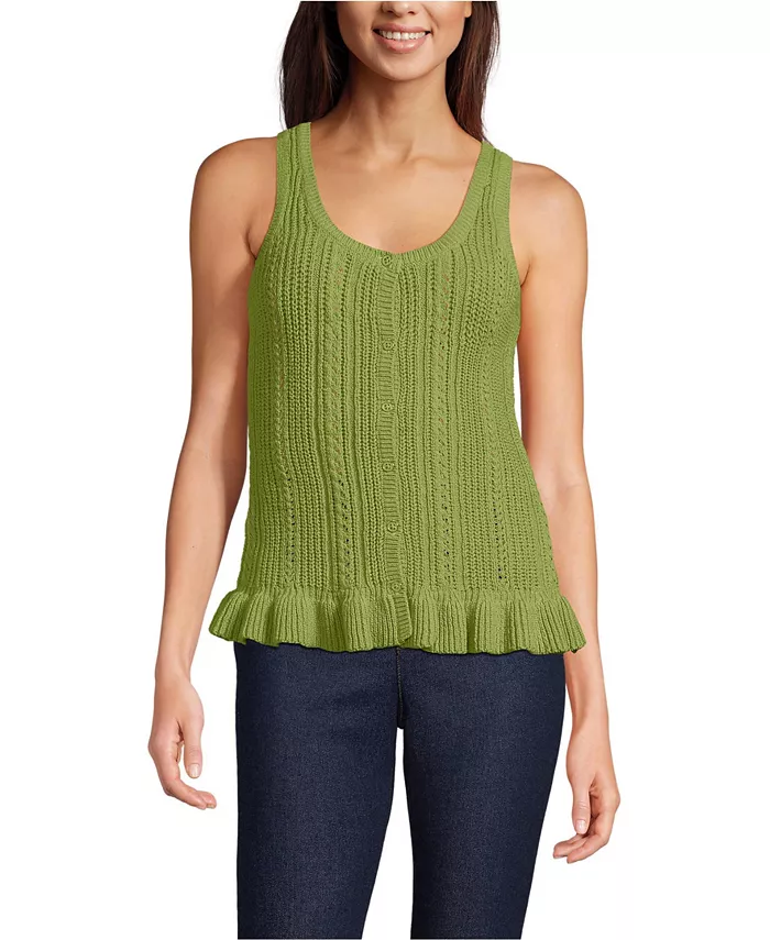 Женский хлопковый свитер без рукавов с оборками и букле Lands' End, зеленый
Женский хлопковый свитер без рукавов с оборками и букле Lands' End, зеленый