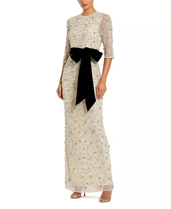 Платье-Футляр с рукавами 3/4, расшитое бисером, из сетчатой ткани, с поясом-бантом. Mac Duggal, белый
Платье-Футляр с рукавами 3/4, расшитое бисером, из сетчатой ткани, с поясом-бантом. Mac Duggal, белый