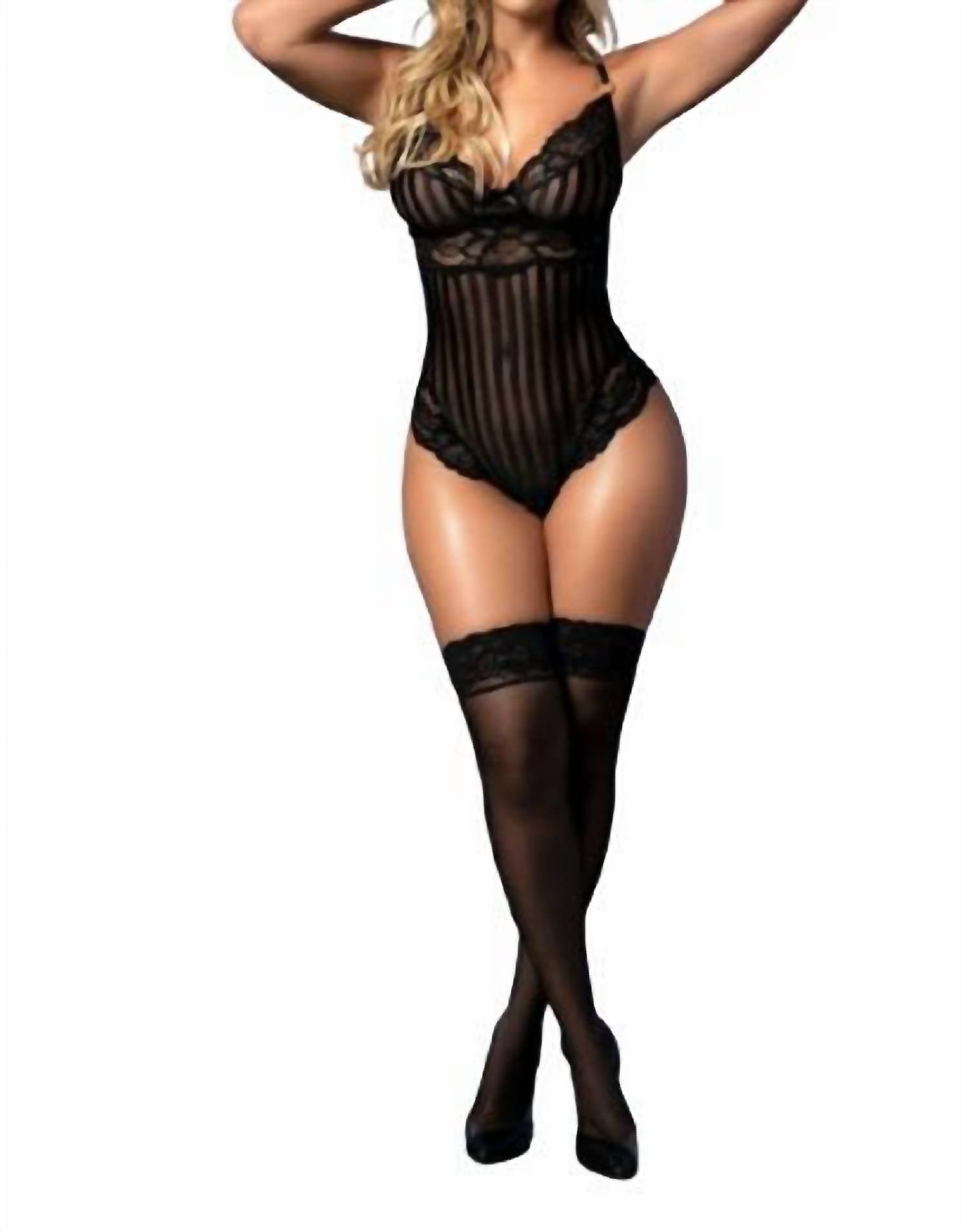 Черный кружевной боди Empower в полоску Mapale
Черный кружевной боди Empower в полоску Mapale