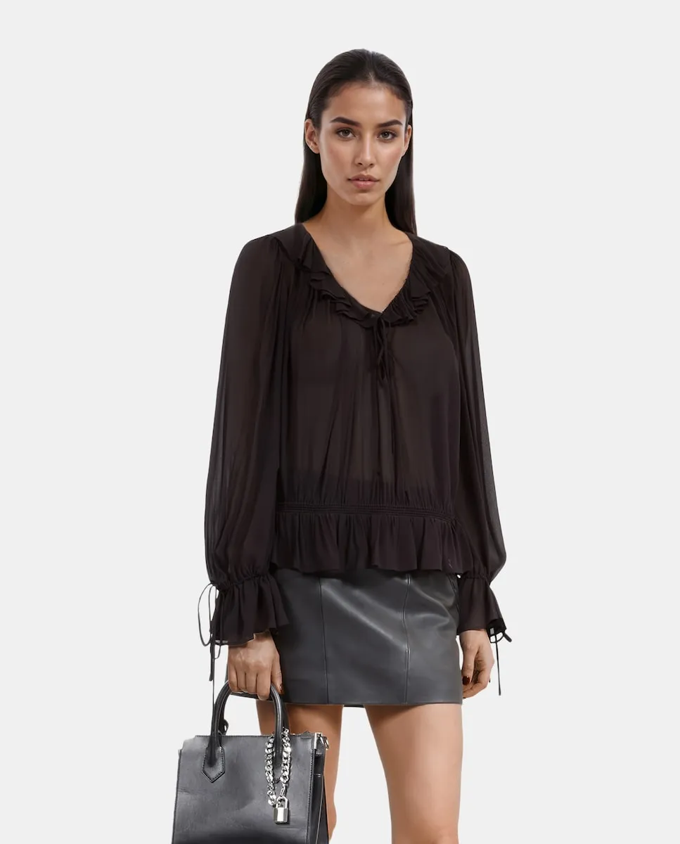 Женский топ с длинными рукавами, бантом и оборками The Kooples, черный
Женский топ с длинными рукавами, бантом и оборками The Kooples, черный