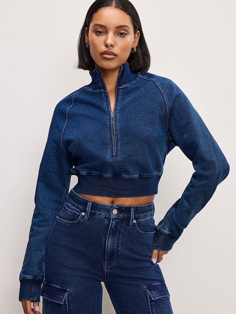 Пуловер с имитацией застежки-молнии Jeanius Good American, индиго 
Пуловер с имитацией застежки-молнии Jeanius Good American, индиго