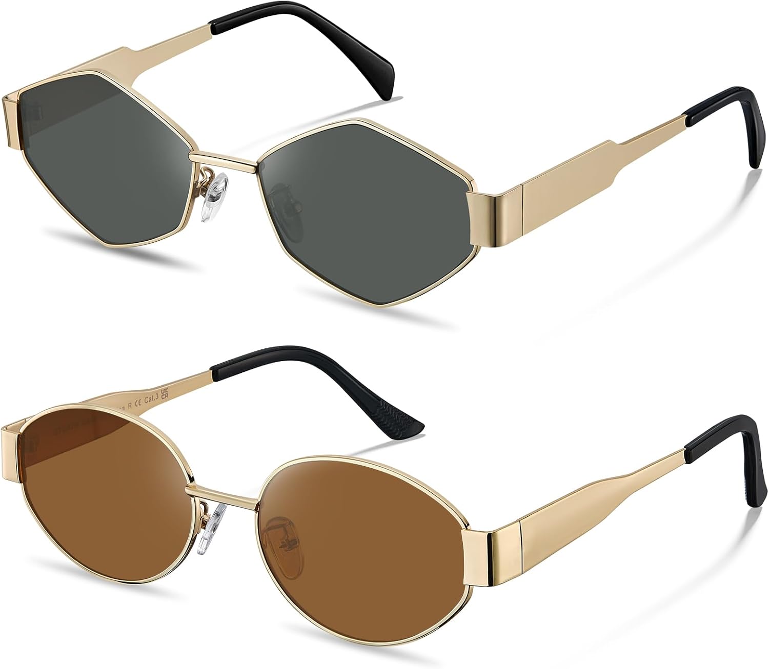 STGATN 2 шт. Модные солнцезащитные очки для женщин в стиле ретро: овальные и шестиугольные, золотистый металлик, защита от УФ-излучения, винтажные очки, 3. Gold Brown + Gold Grey
STGATN 2 шт. Модные солнцезащитные очки для женщин в стиле ретро: овальные и шестиугольные, золотистый металлик, защита от УФ-излучения, винтажные очки, 3. Gold Brown + Gold Grey