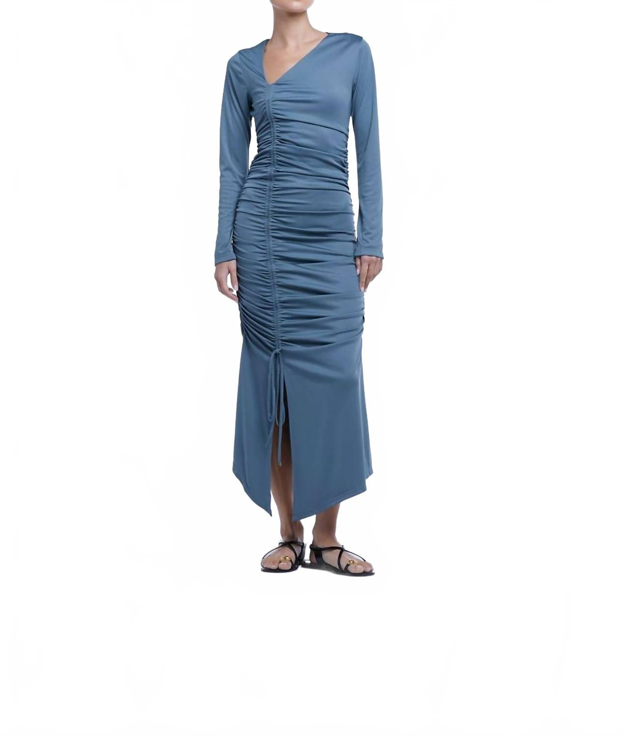 Ruched Asymmetric Midi Dress In Blue Gray Dāl the Label
Ruched Asymmetric Midi Dress In Blue Gray Dāl the Label