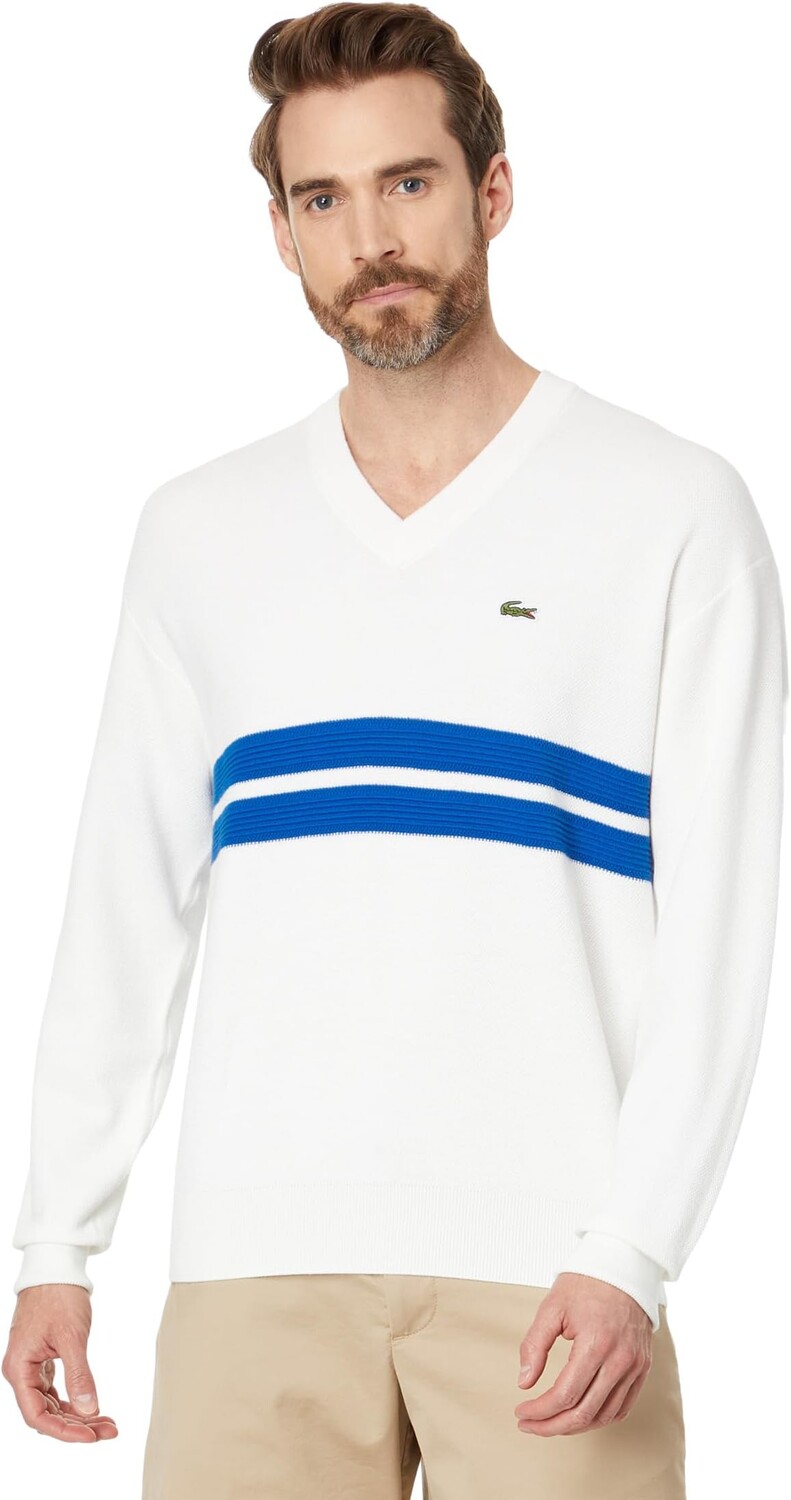 Свитер Lacoste Long Sleeve Relaxed Fit V-Neck Sweater with Stripes, цвет Flour/Ladigue
Свитер Lacoste Long Sleeve Relaxed Fit V-Neck Sweater with Stripes, цвет Flour/Ladigue