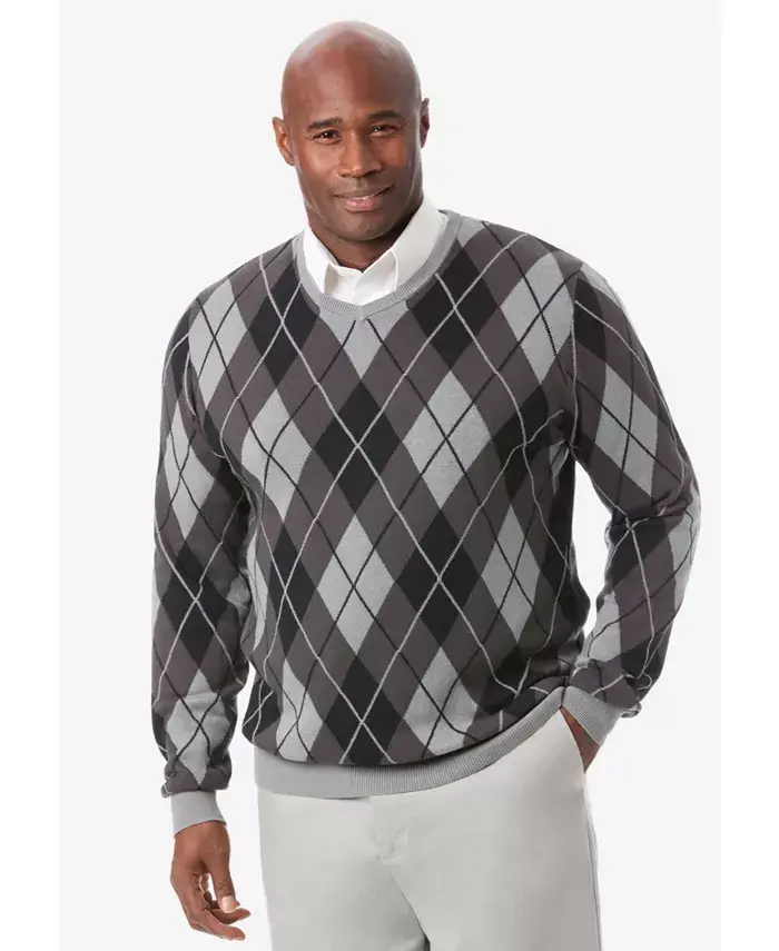 Мужской свитер с V-образным вырезом и узором «аргайл» KingSize, серый
Мужской свитер с V-образным вырезом и узором «аргайл» KingSize, серый