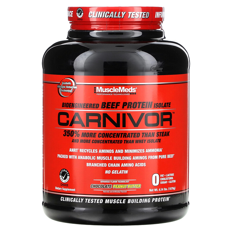 MuscleMeds, Carnivor, изолят говяжьего белка, полученный с помощью биоинженерии, со вкусом шоколада и арахисового масла, 1876 г (4,14 фунта)
MuscleMeds, Carnivor, изолят говяжьего белка, полученный с помощью биоинженерии, со вкусом шоколада и арахисового масла, 1876 г (4,14 фунта)