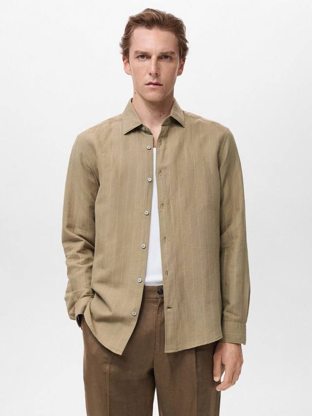 Рубашка с длинными рукавами и воротником из полосатого льняного микса Mango, Beige/Khaki
Рубашка с длинными рукавами и воротником из полосатого льняного микса Mango, Beige/Khaki