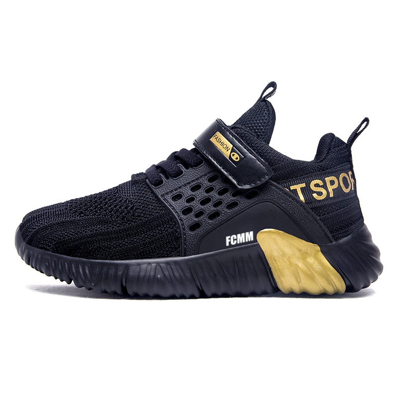 Нескользящие и дышащие низкие повседневные кроссовки для детей FCMM, черный/золотой 
Нескользящие и дышащие низкие повседневные кроссовки для детей FCMM, черный/золотой