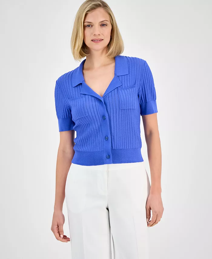 Полосатый трикотажный топ на пуговицах, Regular & Petite Tahari ASL, синий
Полосатый трикотажный топ на пуговицах, Regular & Petite Tahari ASL, синий