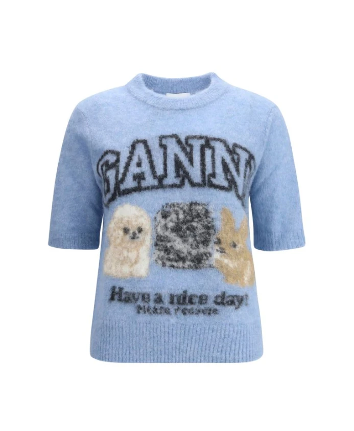 Свитер с короткими рукавами в виде щенка Ganni, синий
Свитер с короткими рукавами в виде щенка Ganni, синий