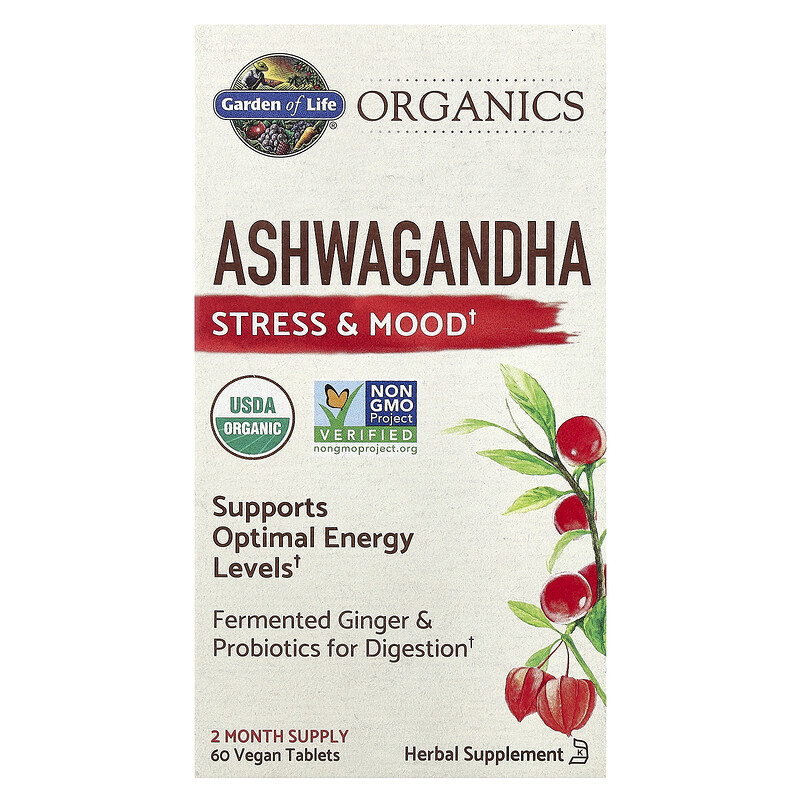 Garden of Life, MyKind Organics, Ашваганда, Стресс и настроение, 60 веганских таблеток
Garden of Life, MyKind Organics, Ашваганда, Стресс и настроение, 60 веганских таблеток