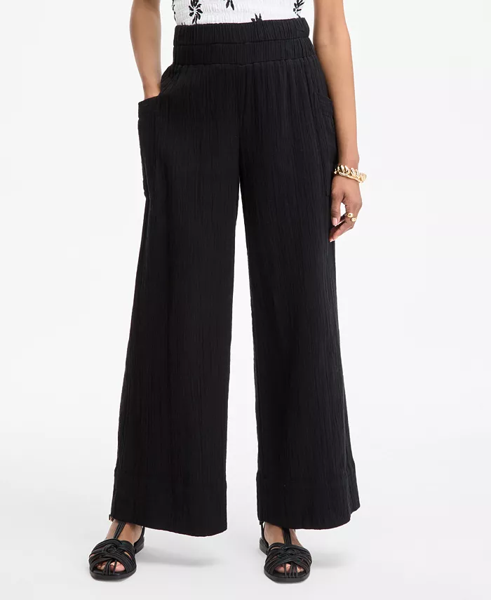 Женские хлопковые брюки на резинке из марли On 34th, черный
Женские хлопковые брюки на резинке из марли On 34th, черный