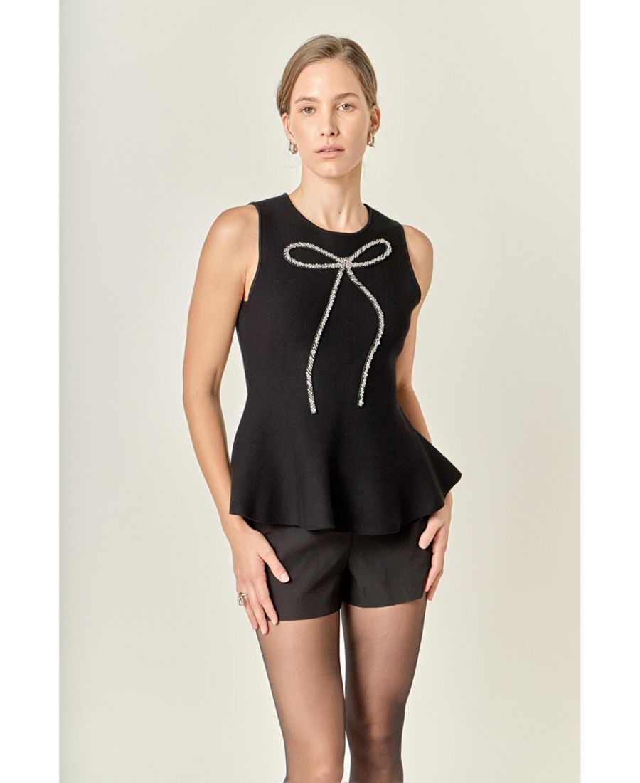 Женский вязаный топ без рукавов с баской English Factory, Black
Женский вязаный топ без рукавов с баской English Factory, Black