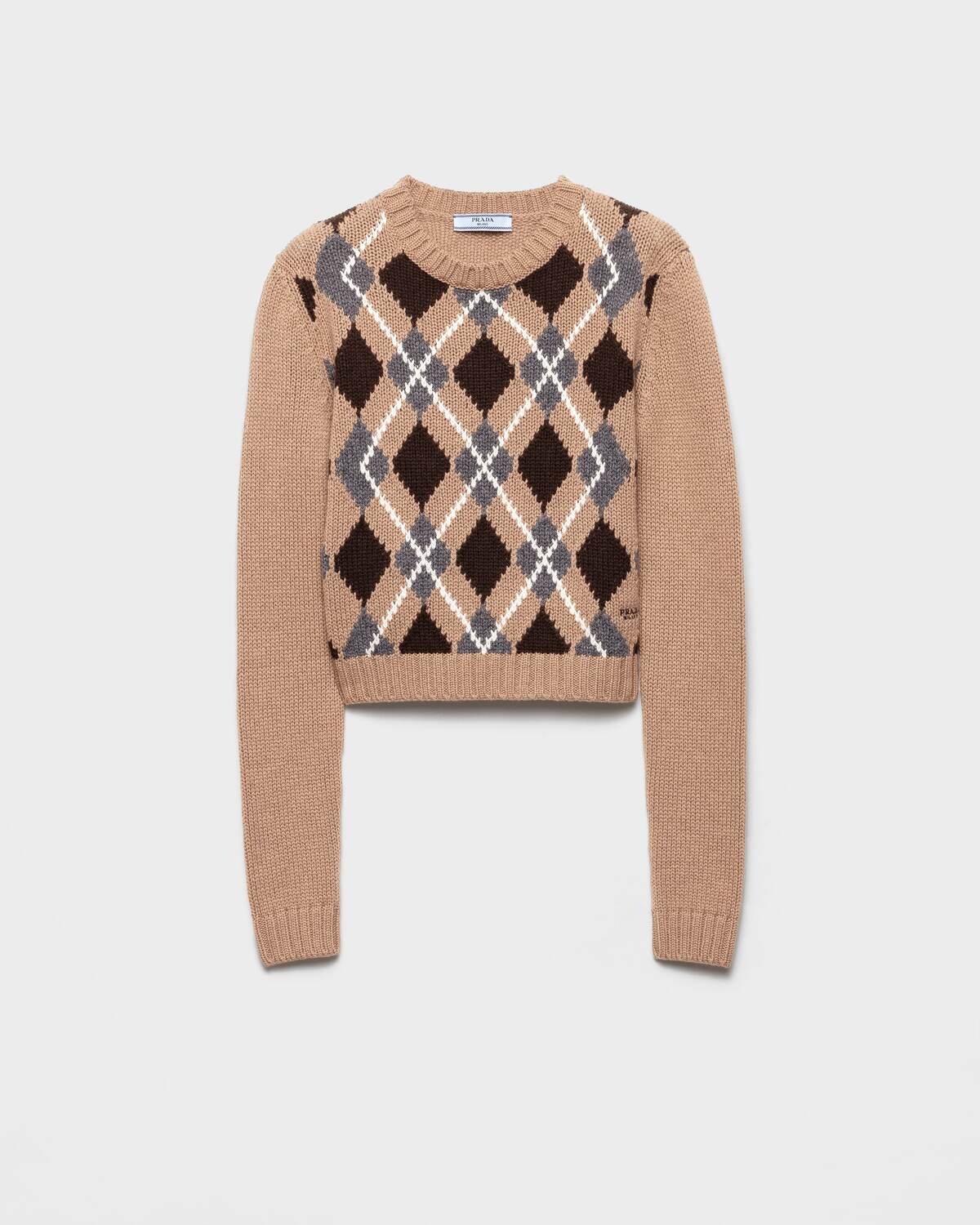 Кашемировый свитер с круглым вырезом Prada, коричневый
Кашемировый свитер с круглым вырезом Prada, коричневый