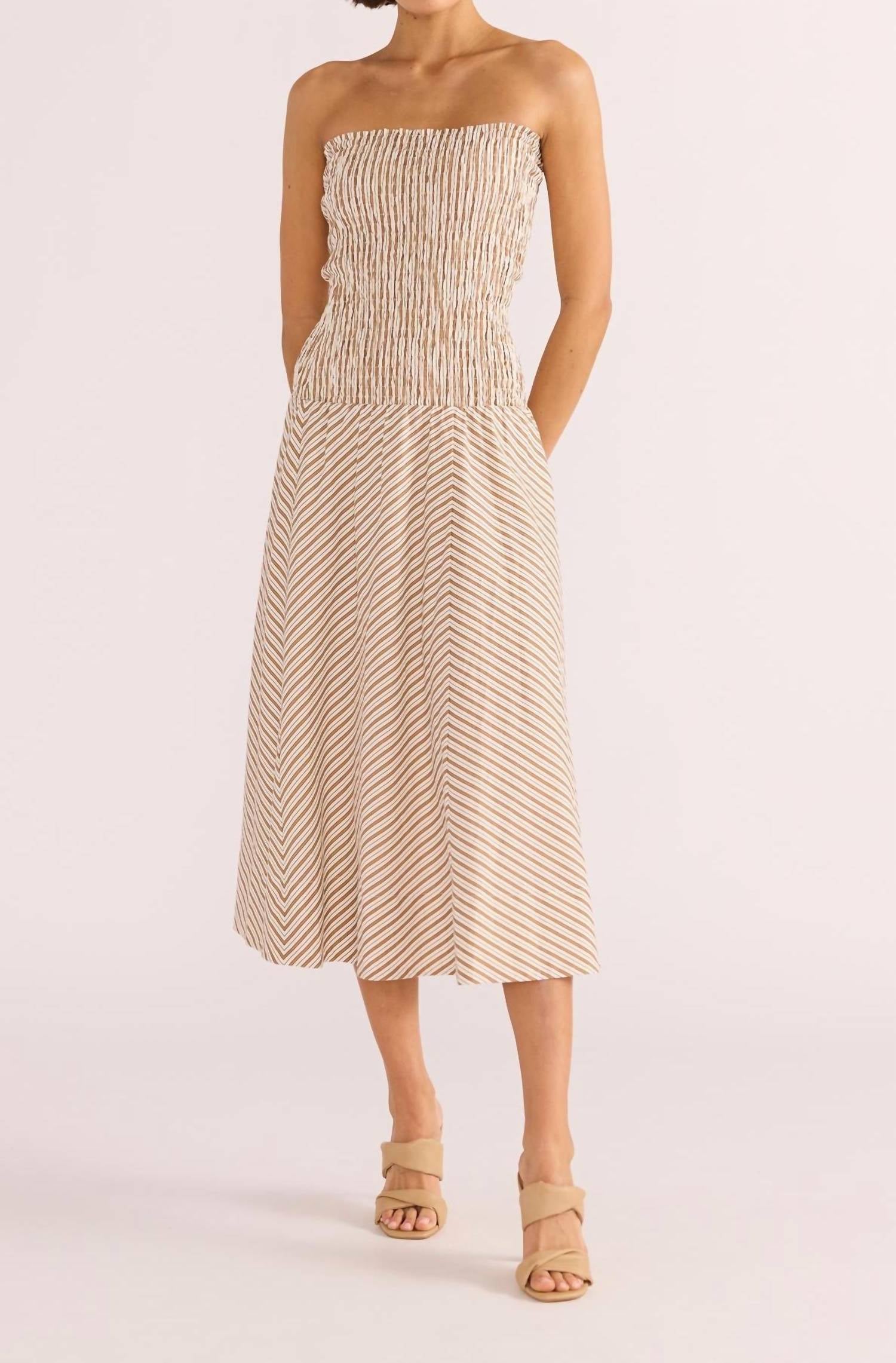 Платье Artemis с буфами миди в бело-бежевом цвете MINKPINK 
Платье Artemis с буфами миди в бело-бежевом цвете MINKPINK