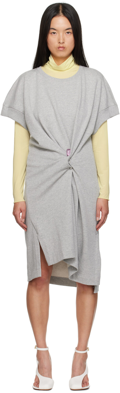 Серое драпированное хлопковое мини-платье Dries Van Noten
Серое драпированное хлопковое мини-платье Dries Van Noten