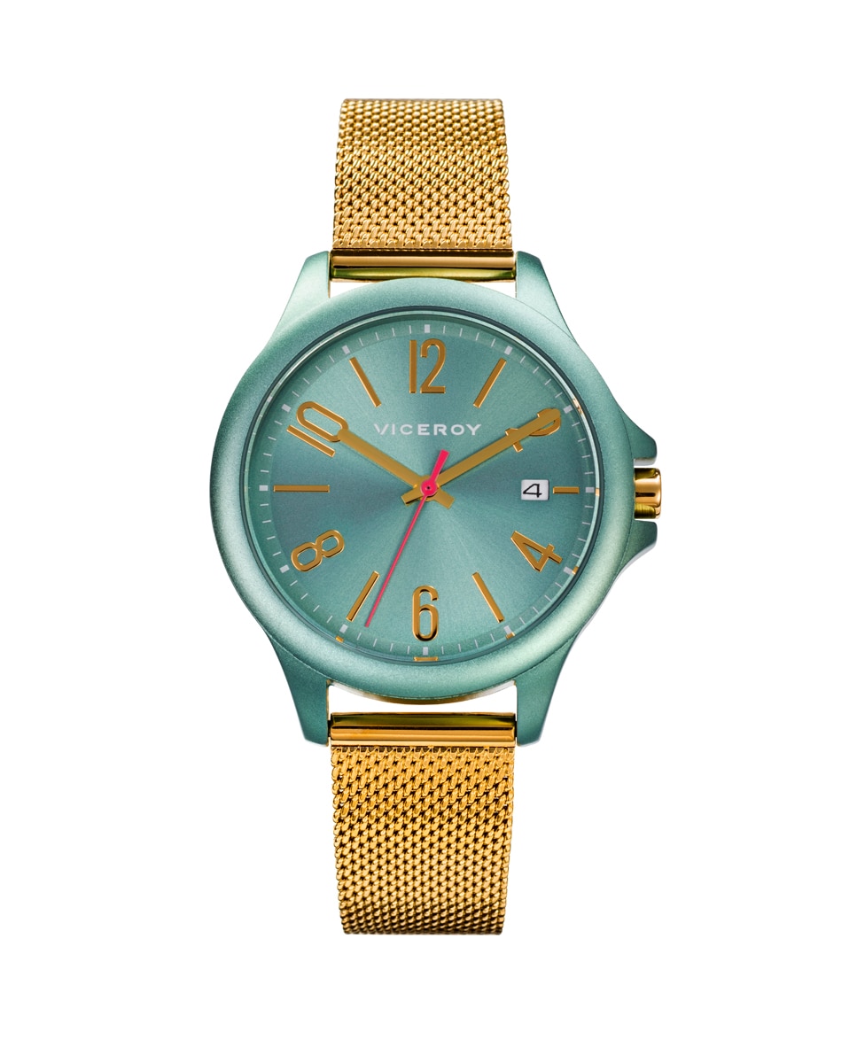 Цвета женские часы с 3 стрелками из зеленого алюминия и стали с миланской сеткой и золотой IP Viceroy, золотой
Цвета женские часы с 3 стрелками из зеленого алюминия и стали с миланской сеткой и золотой IP Viceroy, золотой