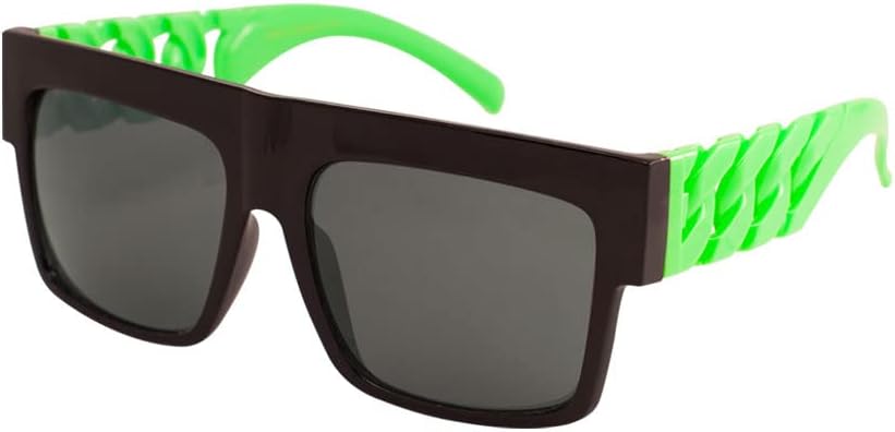 Солнцезащитные очки в стиле ретро с плоской верхней частью и квадратными дужками-цепочками (черная оправа с неоново-зеленым оттенком, черный цвет) Dweebzilla, Black & Neon Green Frame
Солнцезащитные очки в стиле ретро с плоской верхней частью и квадратными дужками-цепочками (черная оправа с неоново-зеленым оттенком, черный цвет) Dweebzilla, Black & Neon Green Frame