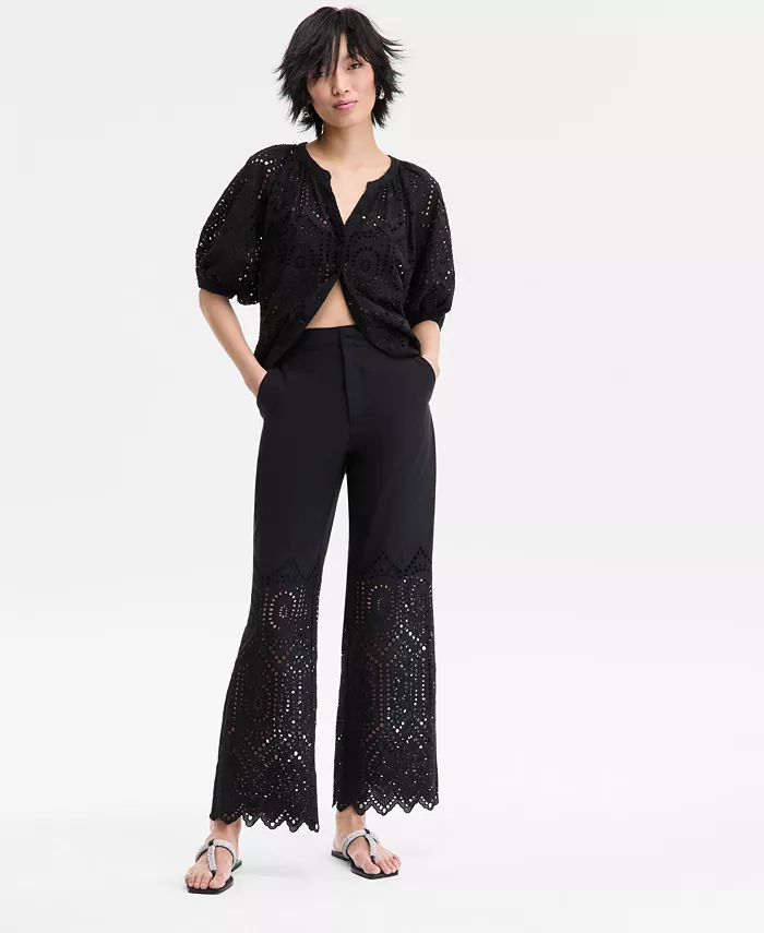 Женские хлопковые брюки с ажурной вставкой I.N.C. International Concepts, черный
Женские хлопковые брюки с ажурной вставкой I.N.C. International Concepts, черный