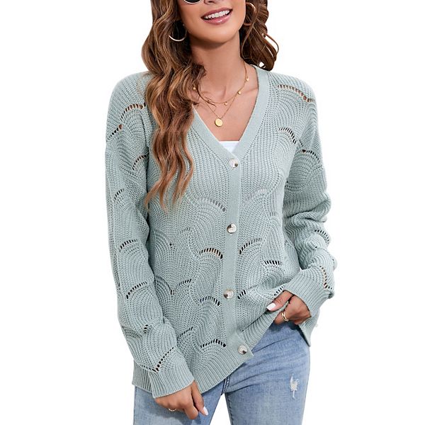Женский кардиган с v-образным вырезом и пуговицами спереди, с ажурным узором и боковыми карманами Elitechoice, Blue
Женский кардиган с v-образным вырезом и пуговицами спереди, с ажурным узором и боковыми карманами Elitechoice, Blue