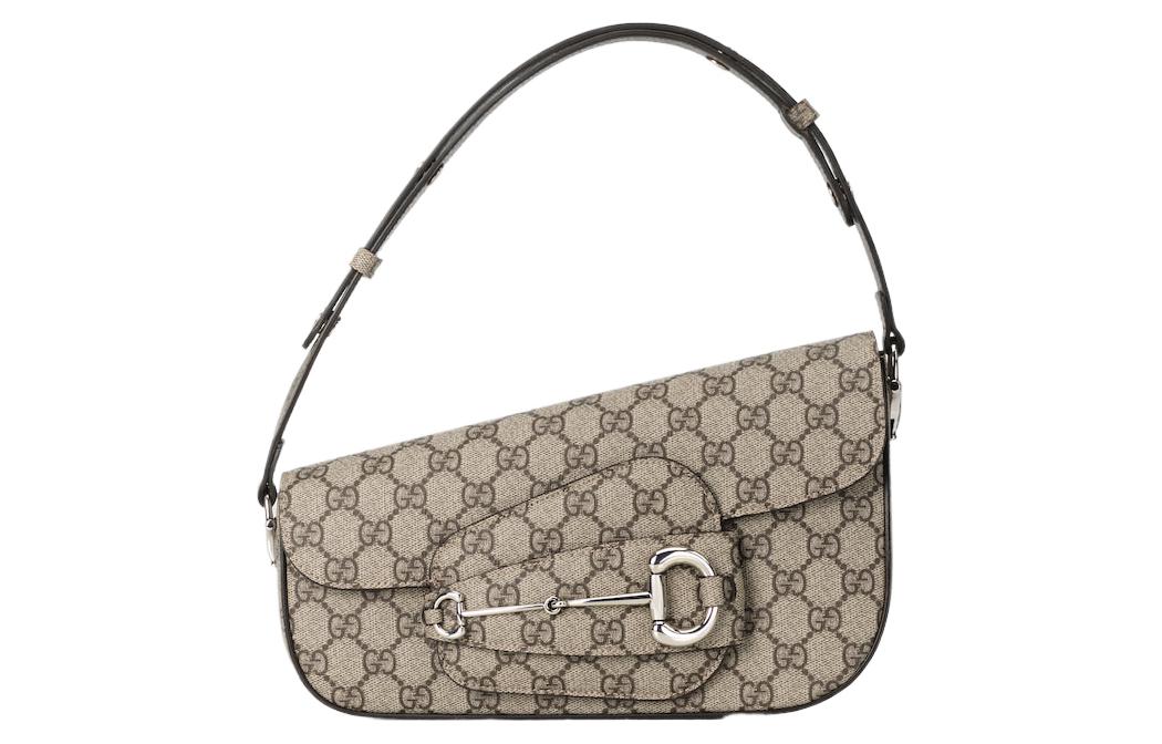 GUCCI Конвертируемая холщовая сумка через плечо с кожаными вставками и декором Horsebit 1955 бежево-эбенового цвета
GUCCI Конвертируемая холщовая сумка через плечо с кожаными вставками и декором Horsebit 1955 бежево-эбенового цвета