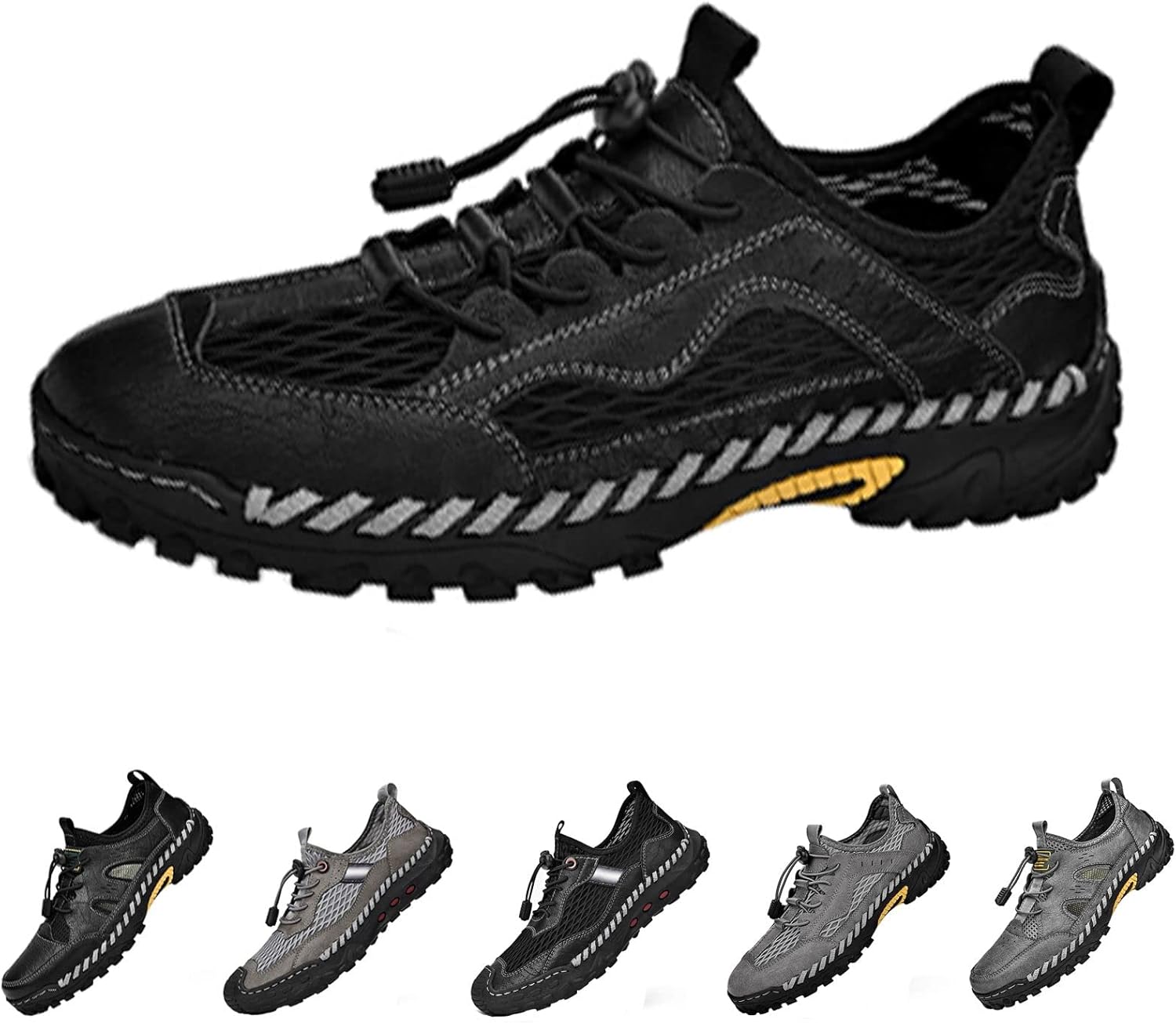 Мужские сетчатые сандалии с регулируемой шнуровкой, ручная прошивка, дышащая кожа, водонепроницаемые, нескользящие, для прогулок, походов и пляжа Crepuscute, черный
Мужские сетчатые сандалии с регулируемой шнуровкой, ручная прошивка, дышащая кожа, водонепроницаемые, нескользящие, для прогулок, походов и пляжа Crepuscute, черный