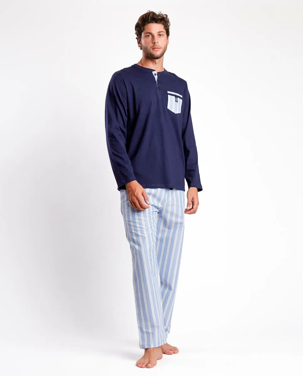Мужская длинная пижама из синей поплиновой ткани Admas, тёмно-синий
Мужская длинная пижама из синей поплиновой ткани Admas, тёмно-синий