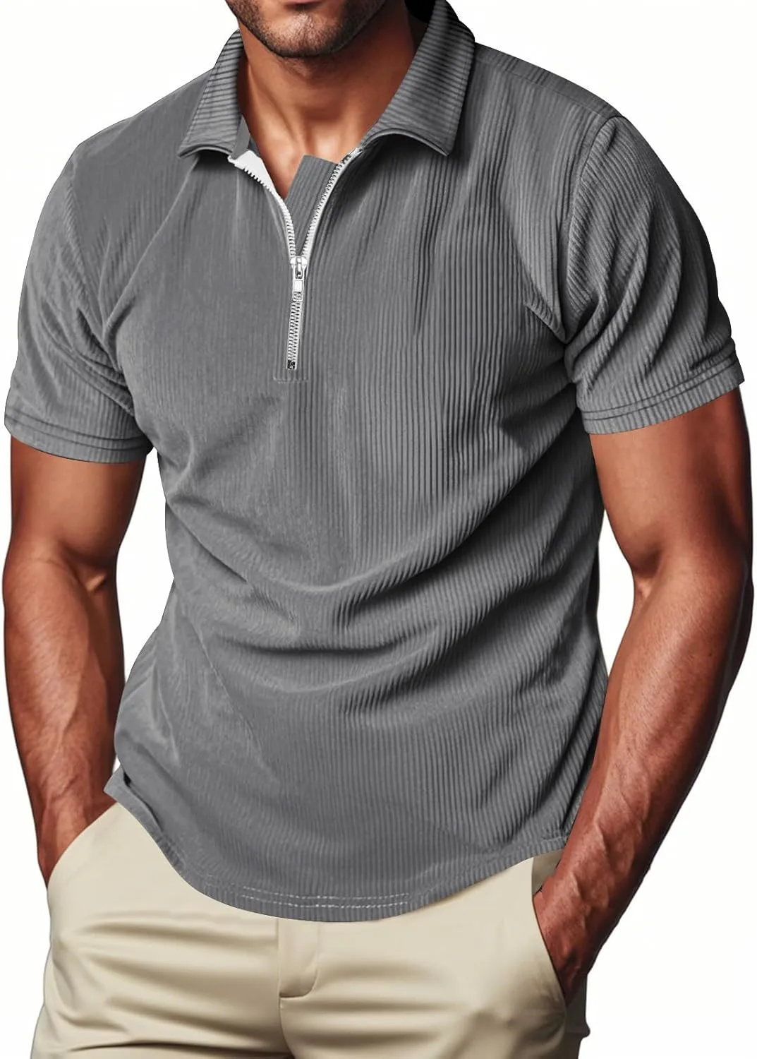 Мужская поло с коротким рукавом и отложным воротником, легкая, на молнии QUNPIU
Мужская поло с коротким рукавом и отложным воротником, легкая, на молнии QUNPIU