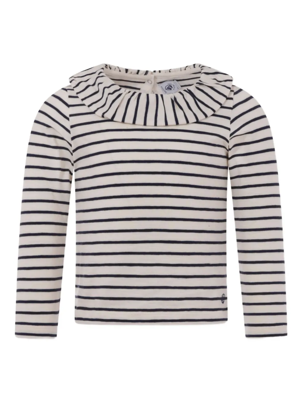 Футболка в полоску с оборками Petit Bateau, нейтральный 
Футболка в полоску с оборками Petit Bateau, нейтральный