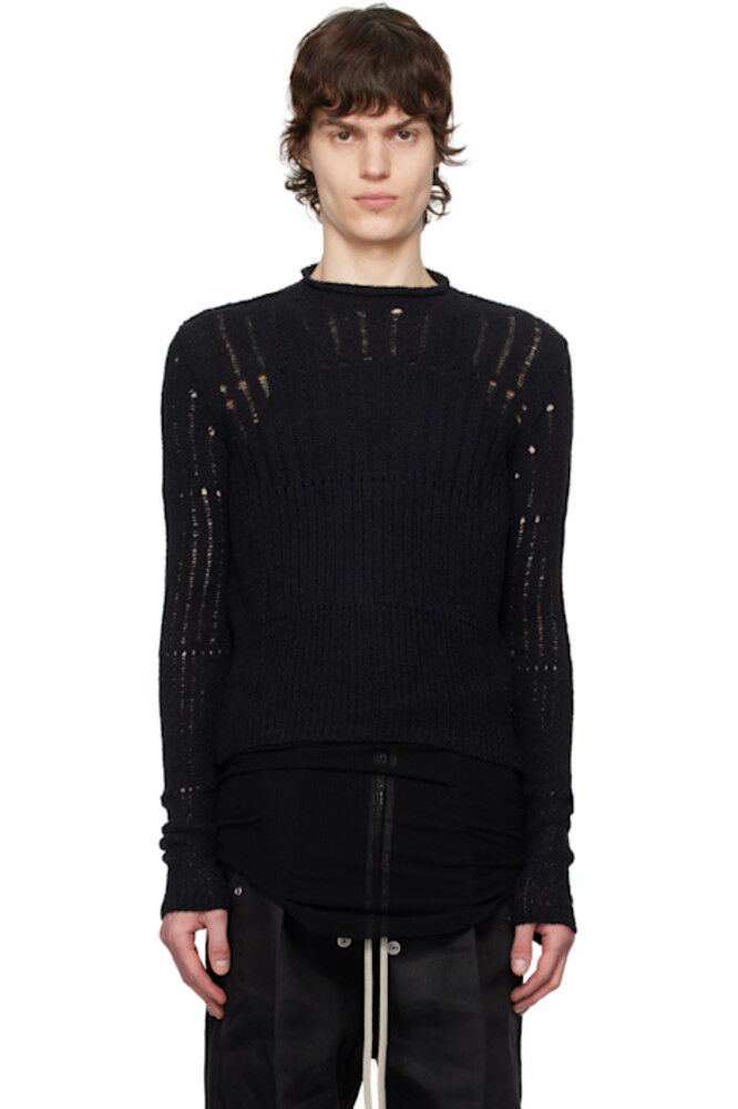 Черный голливудский укороченный байкерский свитер с круглым вырезом Rick Owens
Черный голливудский укороченный байкерский свитер с круглым вырезом Rick Owens