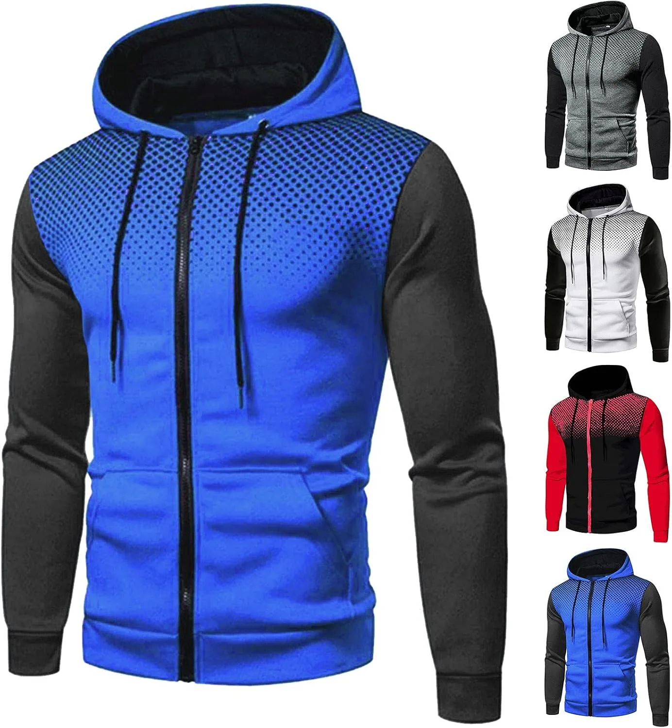 Мужская толстовка с капюшоном на молнии, легкая, с принтом в горошек и карманами
Мужская толстовка с капюшоном на молнии, легкая, с принтом в горошек и карманами