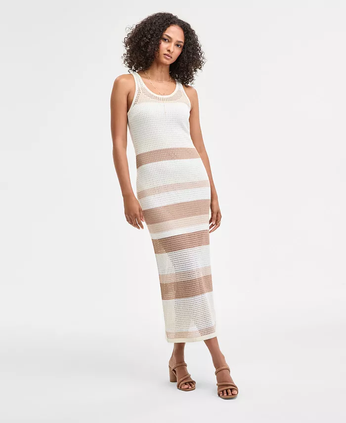 Женское полосатое платье-майка с кружевной вязкой Bar III, коричневый/бежевый
Женское полосатое платье-майка с кружевной вязкой Bar III, коричневый/бежевый