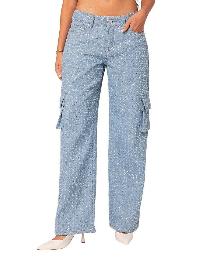 Джинсы карго с низкой посадкой и пайетками Edikted Icing, синий 
Джинсы карго с низкой посадкой и пайетками Edikted Icing, синий