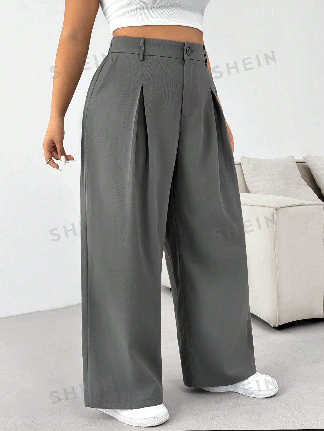 EZwear Женские однотонные простые деловые брюки больших размеров Shein, светло-серый
EZwear Женские однотонные простые деловые брюки больших размеров Shein, светло-серый
