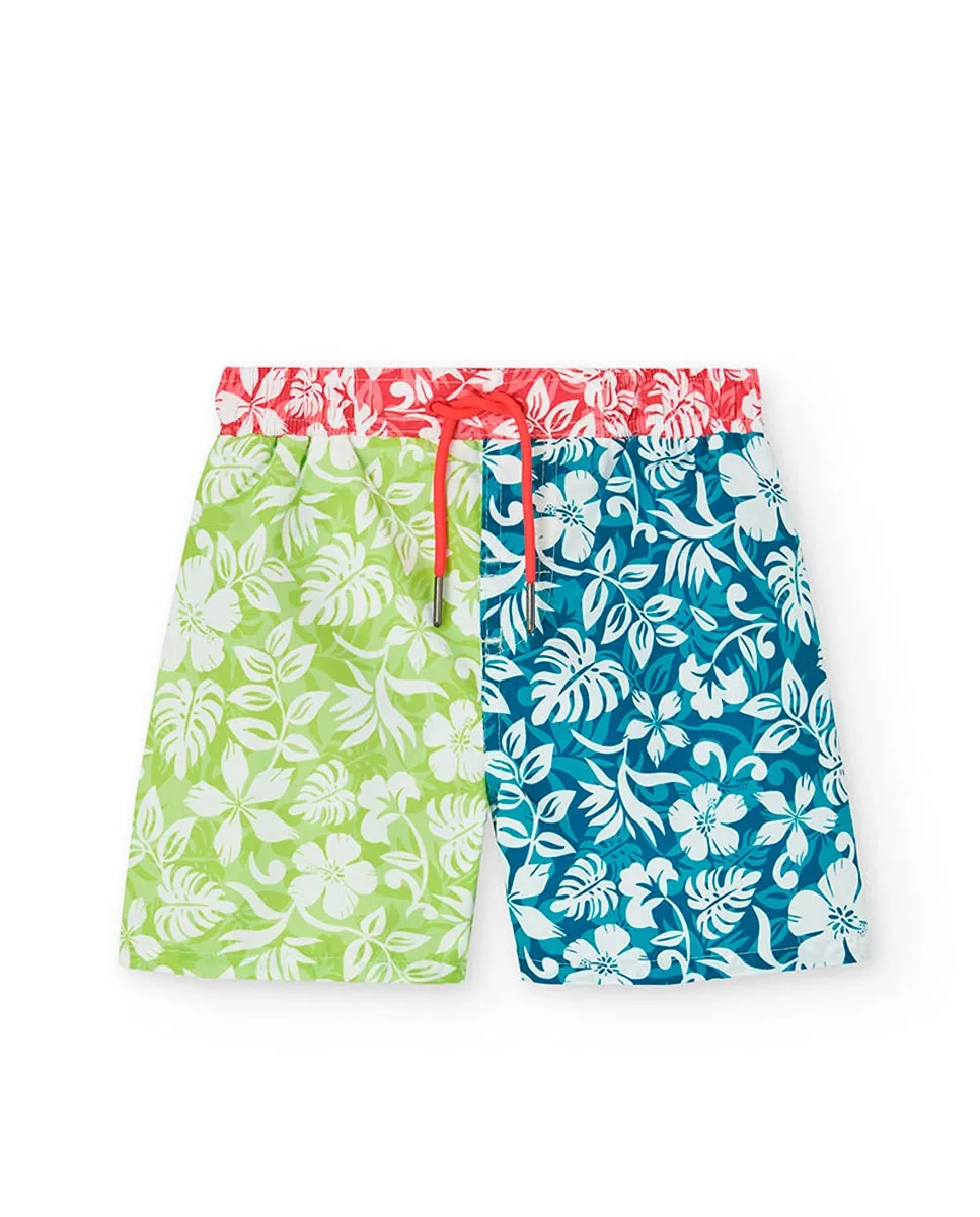 Купальник в стиле колор-блок для малыша с цветочным принтом Boboli, темно-зеленый