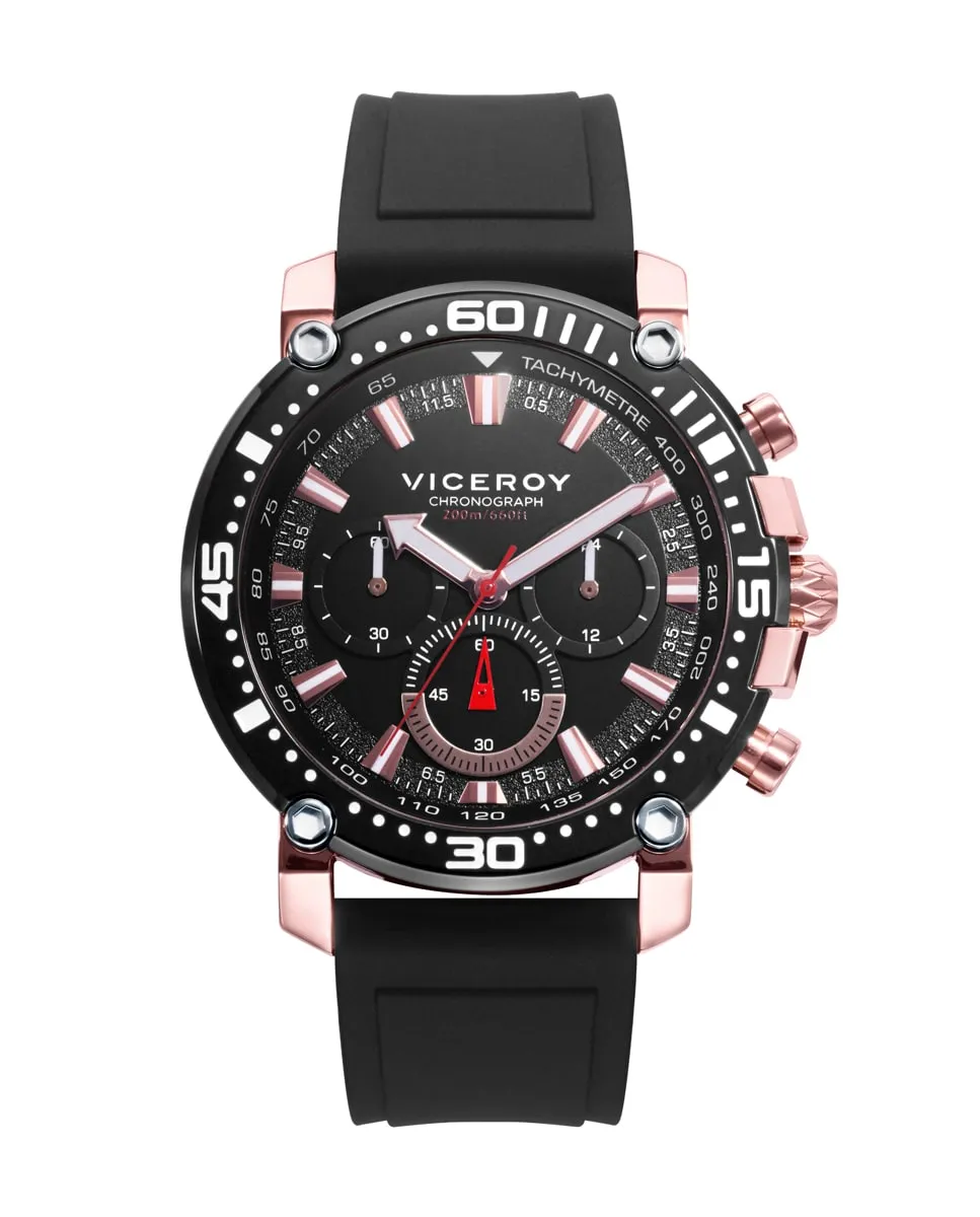 Мужские часы Heat со стальным корпусом и черным каучуковым ремешком Viceroy, черный 
Мужские часы Heat со стальным корпусом и черным каучуковым ремешком Viceroy, черный