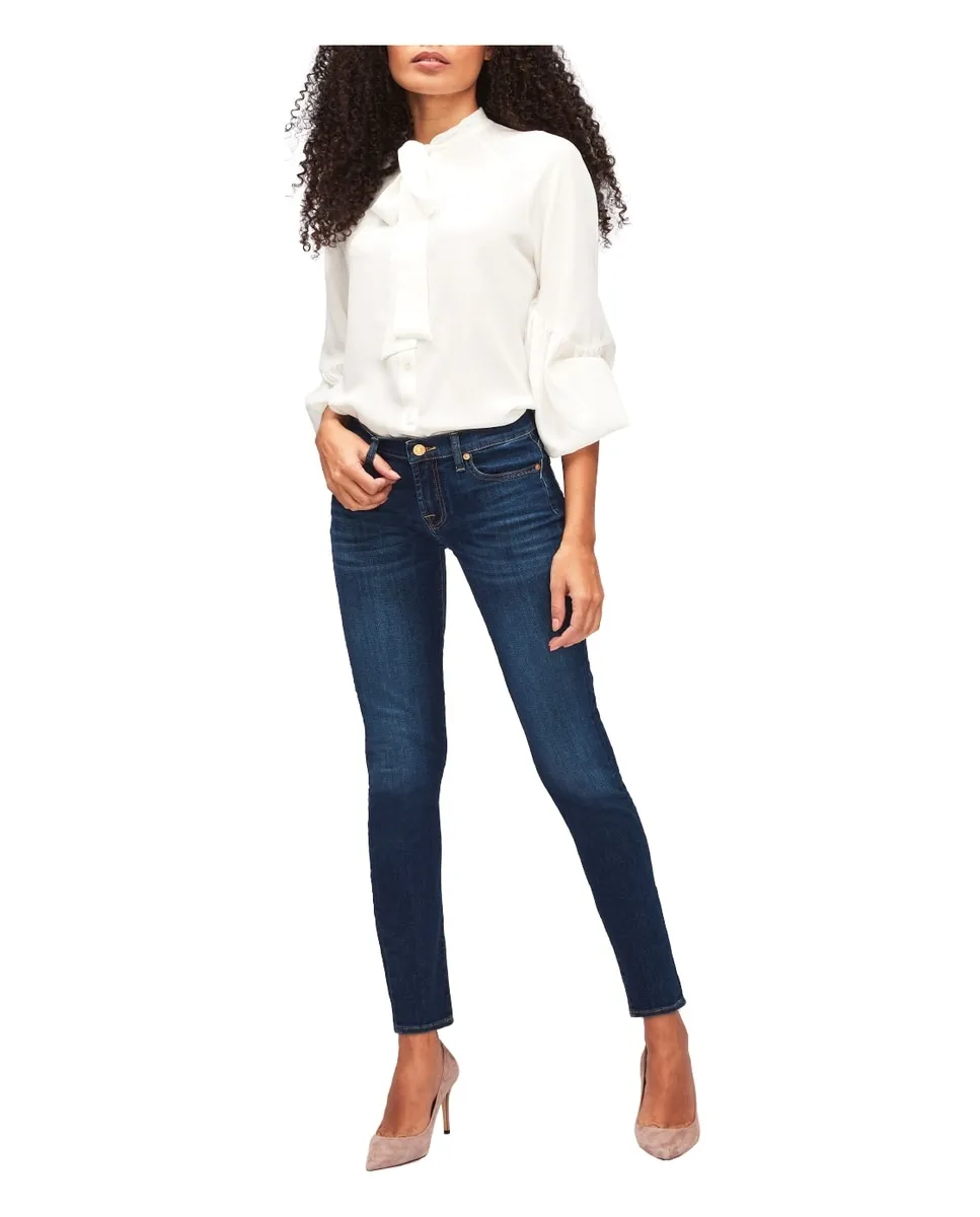 Женские узкие джинсы средней посадки из легкой ткани 7 For all mankind, синий 
Женские узкие джинсы средней посадки из легкой ткани 7 For all mankind, синий