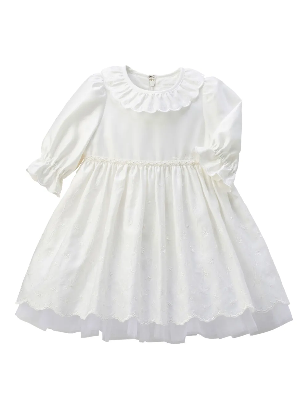 Платье с оборками и вышивкой Miki House, белый 
Платье с оборками и вышивкой Miki House, белый