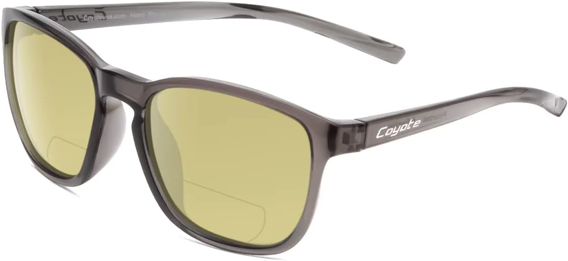 Дизайнерские квадратные поляризованные солнцезащитные очки Coyote Rambler или бифокальные солнцезащитные очки | Унисекс | 53 мм, Crystal Grey Frame/Yellow Lens
Дизайнерские квадратные поляризованные солнцезащитные очки Coyote Rambler или бифокальные солнцезащитные очки | Унисекс | 53 мм, Crystal Grey Frame/Yellow Lens