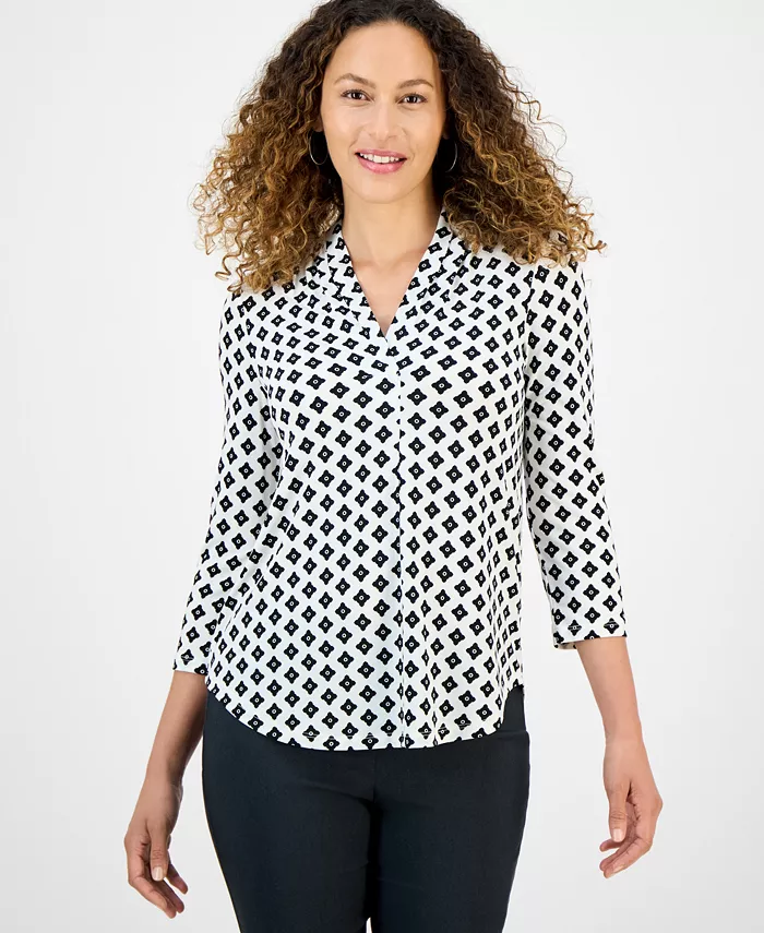 Топ с принтом и рукавом 3/4 JM Collection, мультиколор 
Топ с принтом и рукавом 3/4 JM Collection, мультиколор