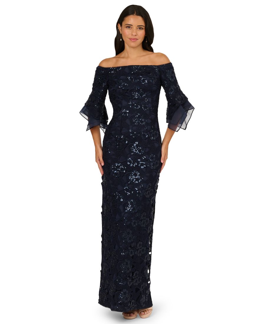 Женское кружевное платье с пайетками и открытыми плечами Adrianna Papell, Blue
Женское кружевное платье с пайетками и открытыми плечами Adrianna Papell, Blue