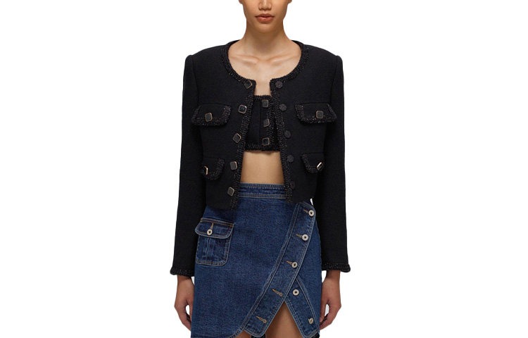 Кропированное пальто Self-portrait, классический черный 
Кропированное пальто Self-portrait, классический черный