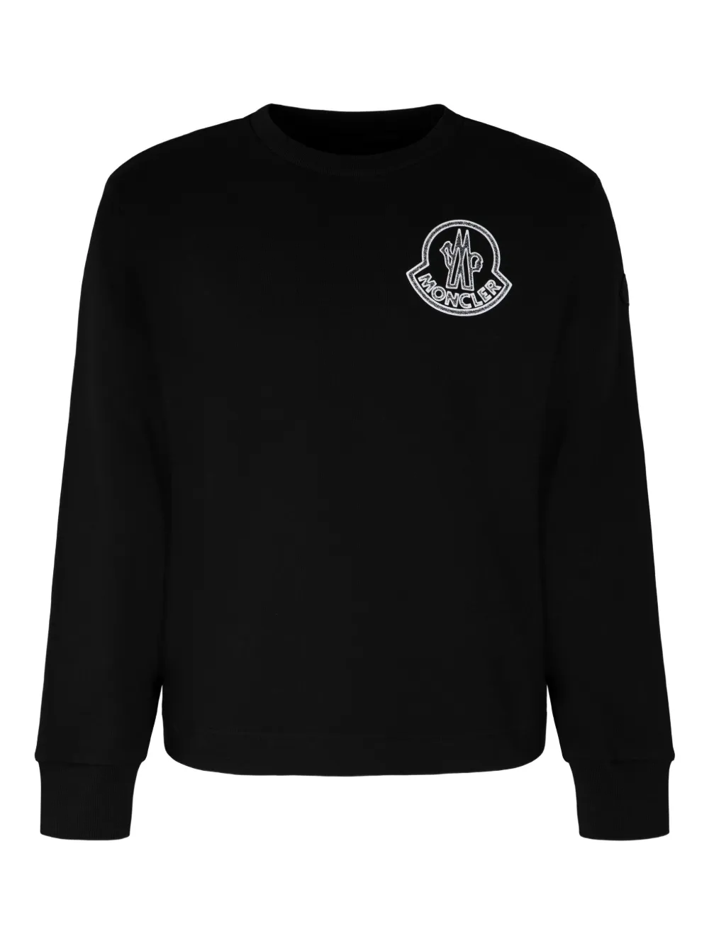 Хлопковая толстовка с круглым вырезом и нашивкой-логотипом MONCLER, черный 
Хлопковая толстовка с круглым вырезом и нашивкой-логотипом MONCLER, черный