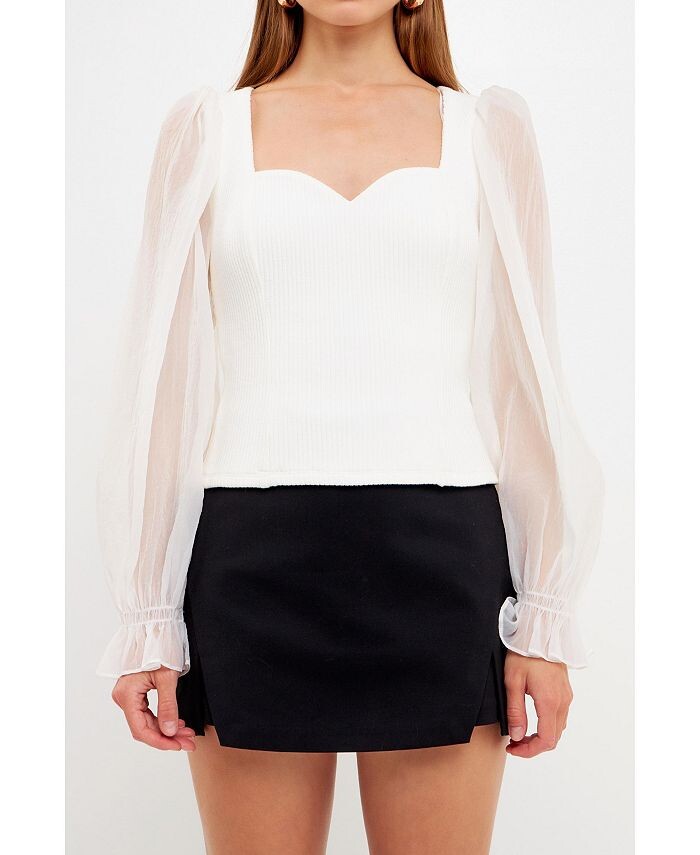 Женский вязаный топ с рукавами из органзы endless rose, белый
Женский вязаный топ с рукавами из органзы endless rose, белый