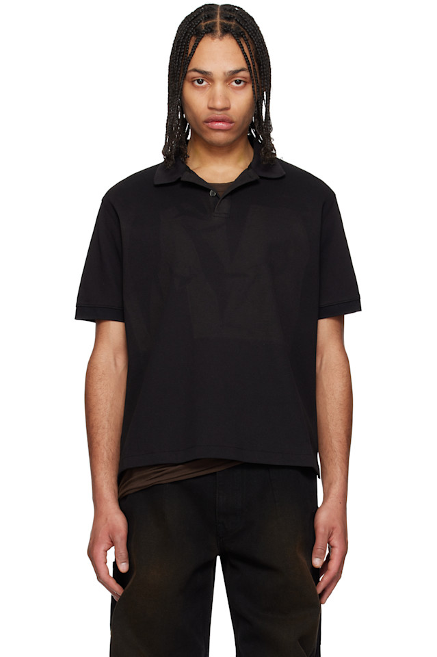 Поло с эффектом выгоревшего на солнце Jiyongkim, черный 
Поло с эффектом выгоревшего на солнце Jiyongkim, черный