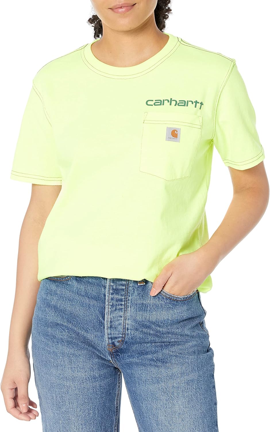 Carhartt женская эксклюзивная футболка с принтом, свободный крой, тяжелый хлопок, с карманом, Brite Lime
Carhartt женская эксклюзивная футболка с принтом, свободный крой, тяжелый хлопок, с карманом, Brite Lime