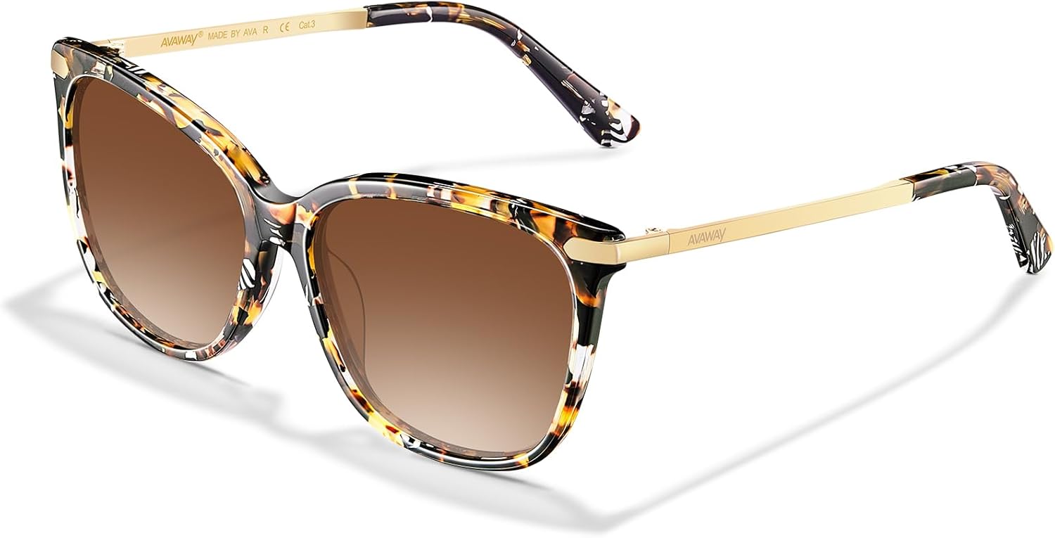 Женские квадратные солнцезащитные очки AVAWAY с поляризацией, защитой от УФ-излучения, коричневые «кошачий глаз», металлические дужки, ацетатная оправа, категория 3, Brown Tortoise Frame & Gradient Brown Lens
Женские квадратные солнцезащитные очки AVAWAY с поляризацией, защитой от УФ-излучения, коричневые «кошачий глаз», металлические дужки, ацетатная оправа, категория 3, Brown Tortoise Frame & Gradient Brown Lens