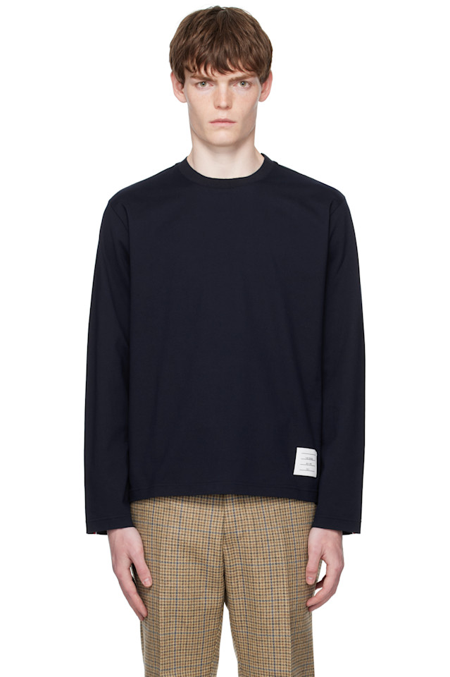 Оверсайз футболка с длинным рукавом средней плотности Thom Browne, синий
Оверсайз футболка с длинным рукавом средней плотности Thom Browne, синий