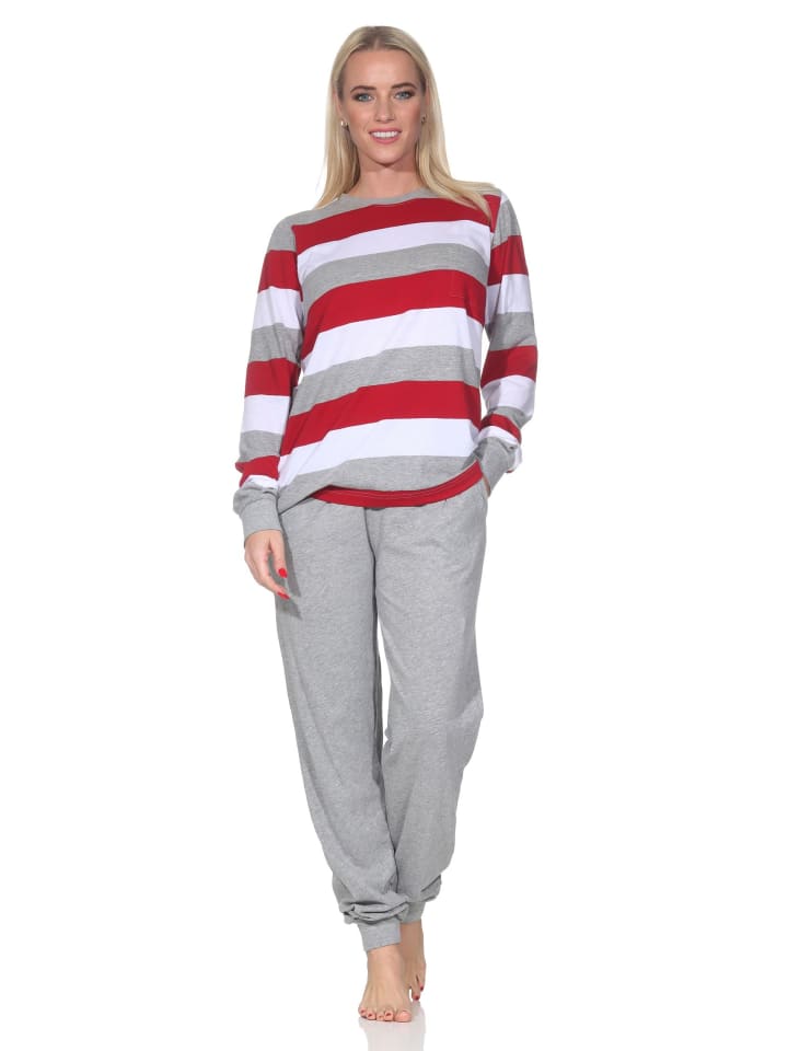 NORMANN Пижама с длинными рукавами, манжетами и полосками красного цвета
NORMANN Пижама с длинными рукавами, манжетами и полосками красного цвета