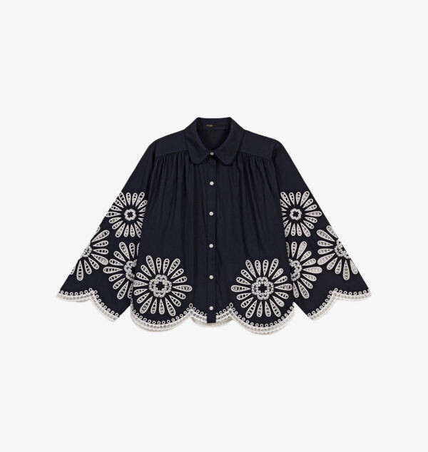 Укороченная хлопковая рубашка с деталями из кроше Maje, синий
Укороченная хлопковая рубашка с деталями из кроше Maje, синий